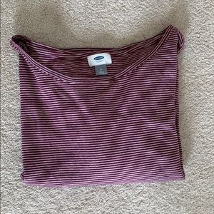 Burgundy and white striped shirt